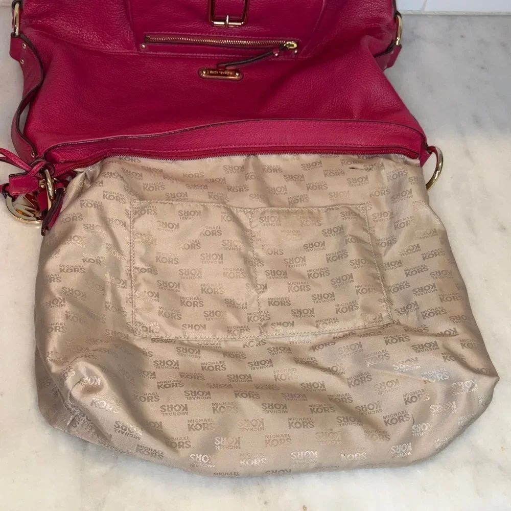 Michael Kors Bag Purse Handbag Leather Hobo Soft Pebbled Austin Pink Shoulder - Picture 14 of 16